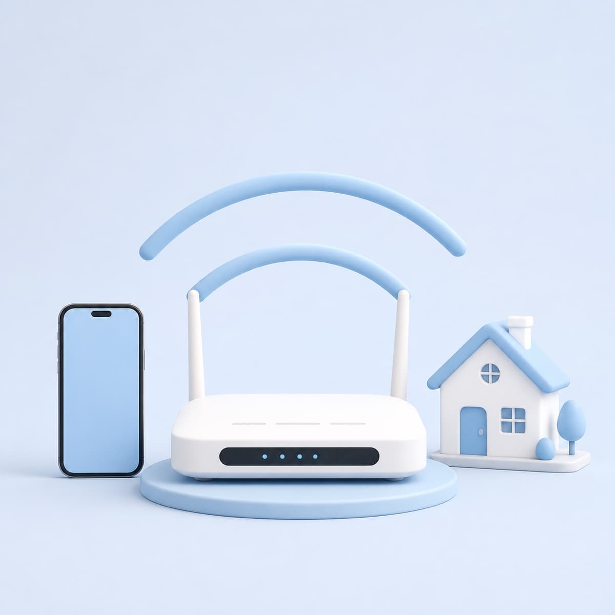 Router Wi-Fi collegato a un telefono e a una casa